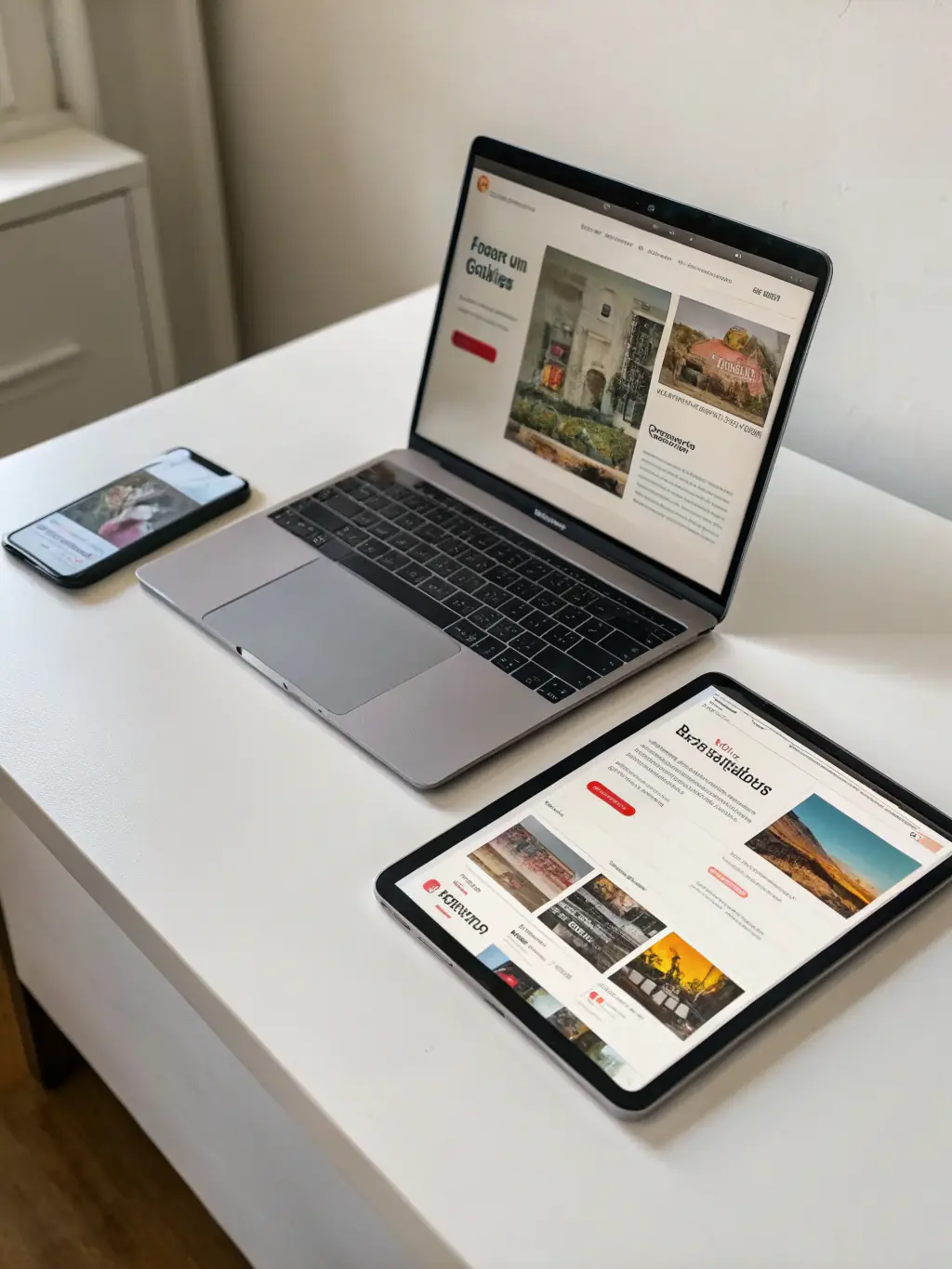 A clean, modern website design showcasing responsive layouts on various devices, emphasizing user experience and visual appeal.